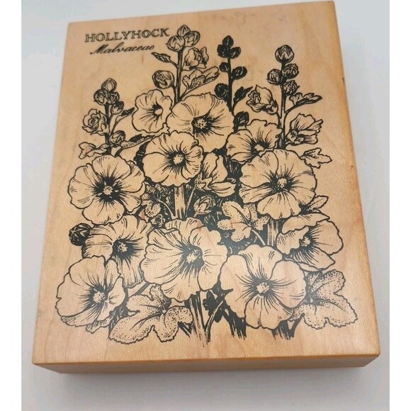 VTG 1997 PSX HOLLYHOCK BOTANICAL FLOWERS K-2201 5" CRAFTING RUBBER STAMP - Picture 1 of 4